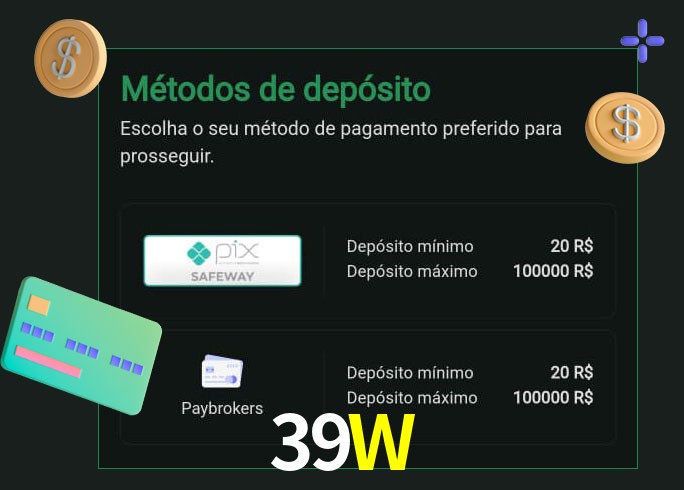 O cassino 39W oferece uma grande variedade de métodos de pagamento